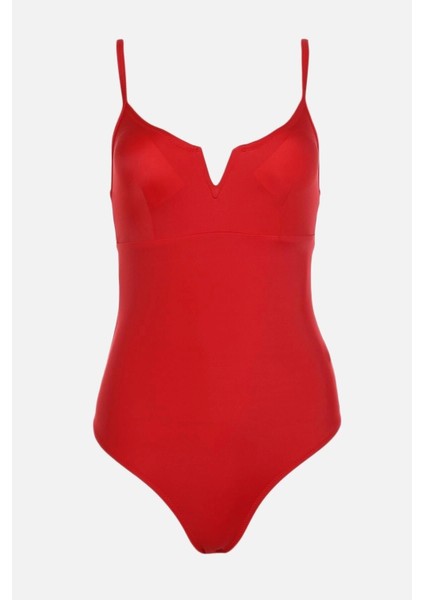 Kadın Moda Atma Kap Askılı Brazilian Yaka Kırmızı Regular Mayo