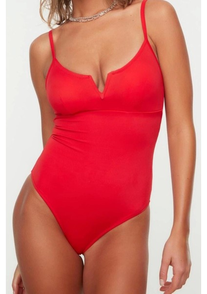 Kadın Moda Atma Kap Askılı Brazilian Yaka Kırmızı Regular Mayo fiyatları