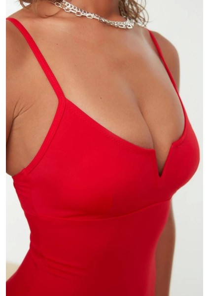 Kadın Moda Atma Kap Askılı Brazilian Yaka Kırmızı Regular Mayo indirimleri