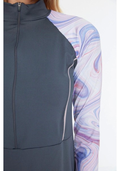 Tesettür Kapsız Su Geçirmez Uzun Yuvarlak Yaka Gri Uzun Kollu Sürf Performans 3lü Mayo Takımı fiyatları