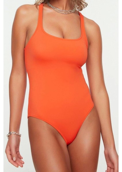 Kadın Moda Atma Kap Askılı Brief Yaka Nar Çiçeği Sırt Dekolteli Regular Mayo