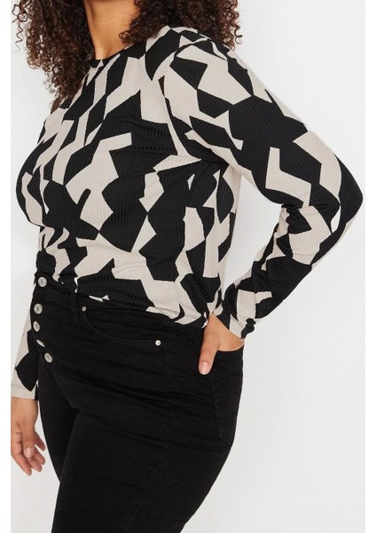 Moda Büyük Beden Bisiklet Yaka Örme Fit Düz Desen Casual Günlük Regular Uzun Kol Bluz indirimleri