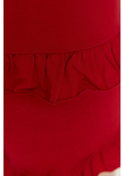 Tarz Rahat Büyük Beden Uzun Kollu Geniş Paça Fırfır Detaylı Askılı Örme Pijama Takımı fırsatları