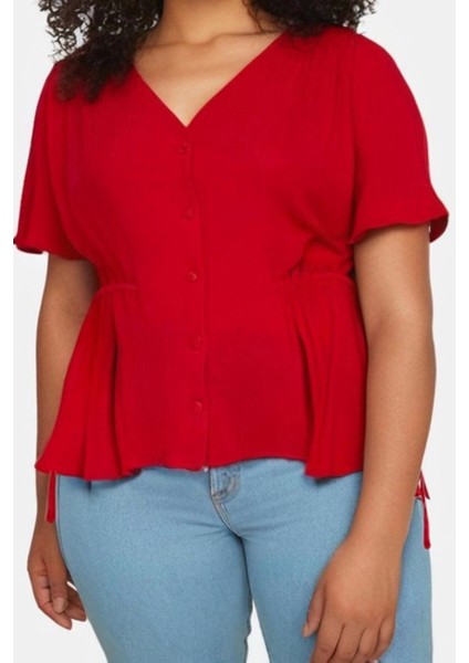 Moda Büyük Beden V Yaka Dokuma Regular Düz Desen Casual Günlük Regular Kısa Kol Bluz modelleri