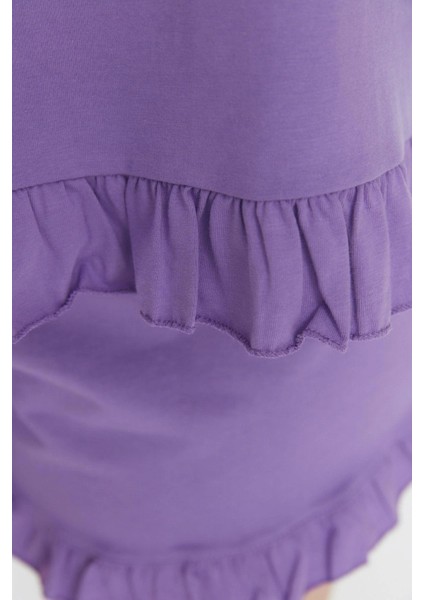 Tarz Rahat Büyük Beden Uzun Kollu Geniş Paça Fırfır Detaylı Askılı Örme Pijama Takımı indirimleri