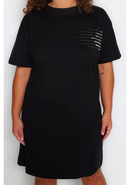 Moda Rahat Günlük Süprem Örme Bisiklet Yaka Kısa Kol T-Shirt Elbise Mini Boy Büyük Beden Elbise