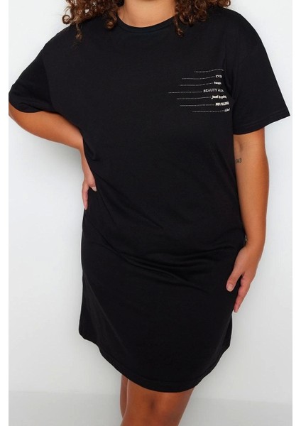 Moda Rahat Günlük Süprem Örme Bisiklet Yaka Kısa Kol T-Shirt Elbise Mini Boy Büyük Beden Elbise fiyatları