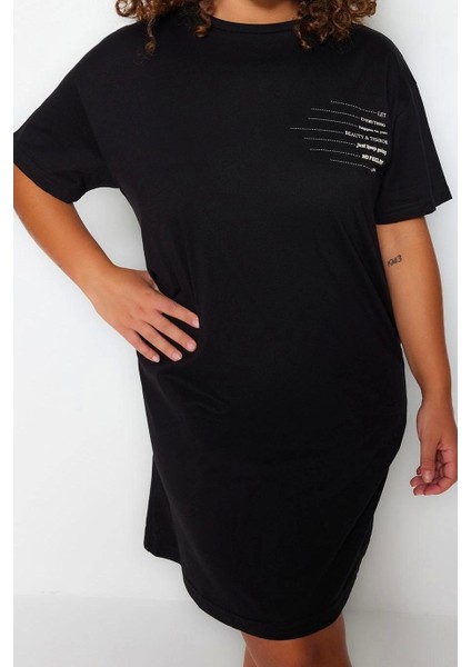 Moda Rahat Günlük Süprem Örme Bisiklet Yaka Kısa Kol T-Shirt Elbise Mini Boy Büyük Beden Elbise modelleri