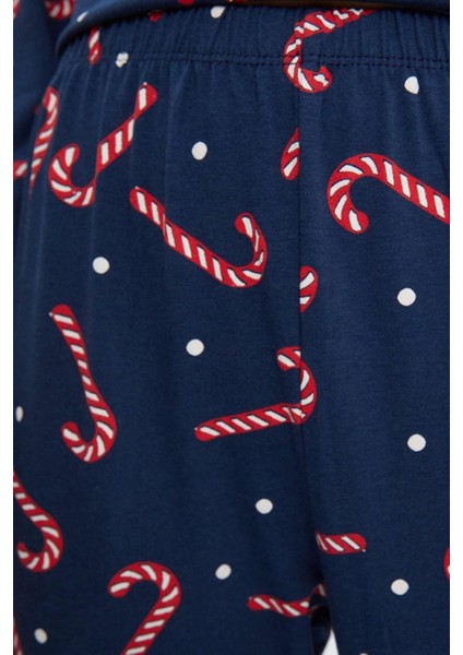 Tarz Rahat Uzun Kollu Boru Paça Pamuklu Yılbaşı Temalı Örme Pijama Takımı
