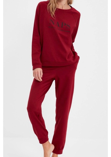 Tarz Rahat Uzun Kollu Lastikli Paça T-Shirt-Jogger Örme Pijama Takımı