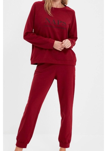 Tarz Rahat Uzun Kollu Lastikli Paça T-Shirt-Jogger Örme Pijama Takımı