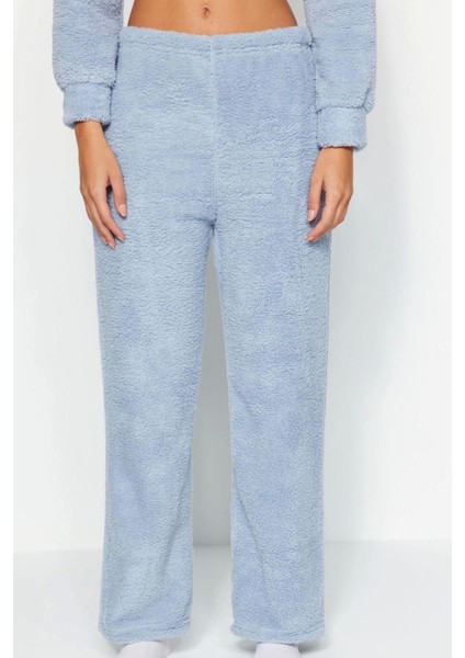 Tarz Rahat Uzun Kollu Boru Paça Pembe Yaka Wellsoft Kışlık Örme Pijama Takımı