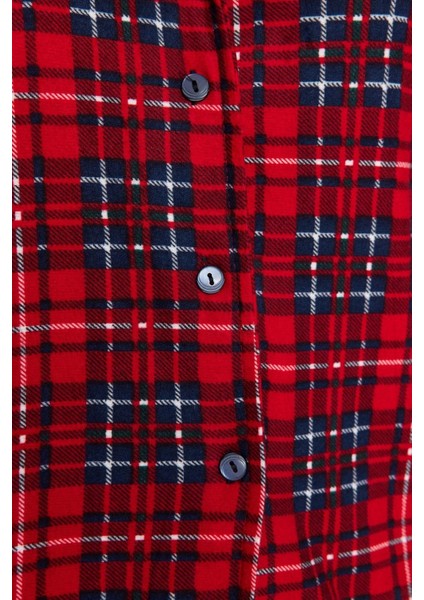 Tarz Rahat Uzun Kollu Boru Paça Ekoseli Yumuşak Hissiyatlı Fırçalı Kumaş Uyku Bantlı Pijama Takımı