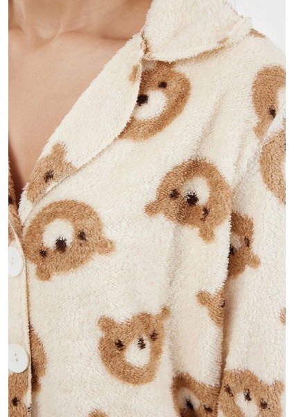 Tarz Rahat Uzun Kollu Geniş Paça Animal Wellsoft Örme Pijama Takımı