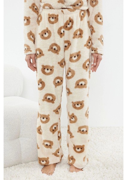 Tarz Rahat Uzun Kollu Geniş Paça Animal Wellsoft Örme Pijama Takımı