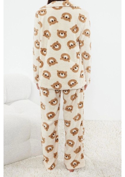Tarz Rahat Uzun Kollu Geniş Paça Animal Wellsoft Örme Pijama Takımı