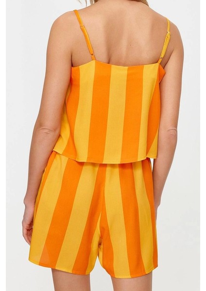 Tarz Rahat Kolsuz Kol Boru Paça Çizgili Ip Viskon Dokuma Pijama Takımı modelleri