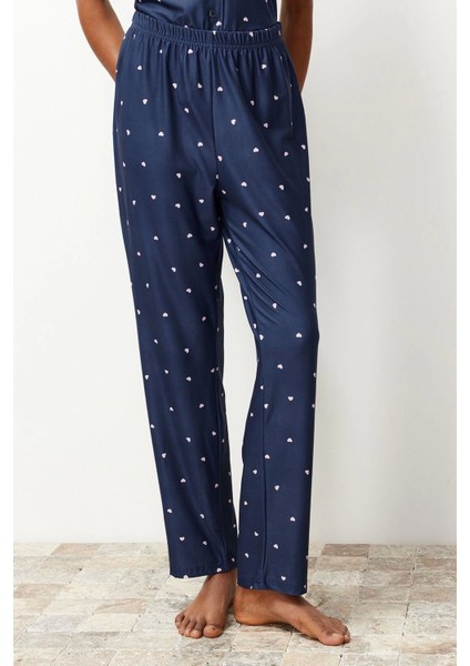 Tarz Rahat Kısa Kollu Boru Paça Kalpli Örme Pijama Takımı