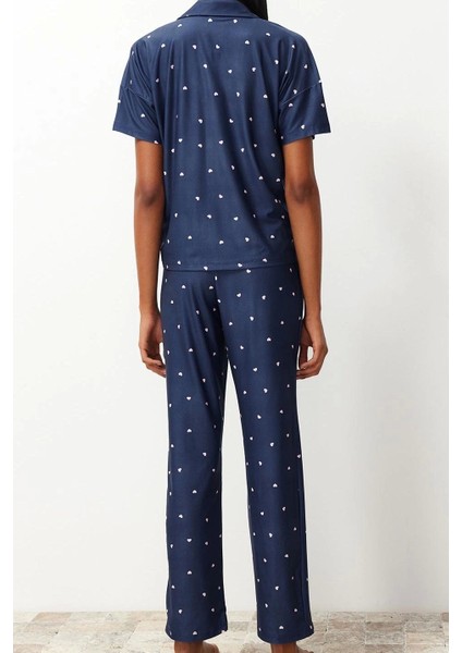 Tarz Rahat Kısa Kollu Boru Paça Kalpli Örme Pijama Takımı