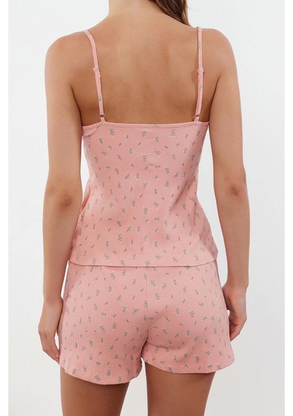 Tarz Rahat Kolsuz Kol Boru Paça Pamuklu Kalpli Dantel Detaylı Ip Fitilli Örme Pijama Takımı