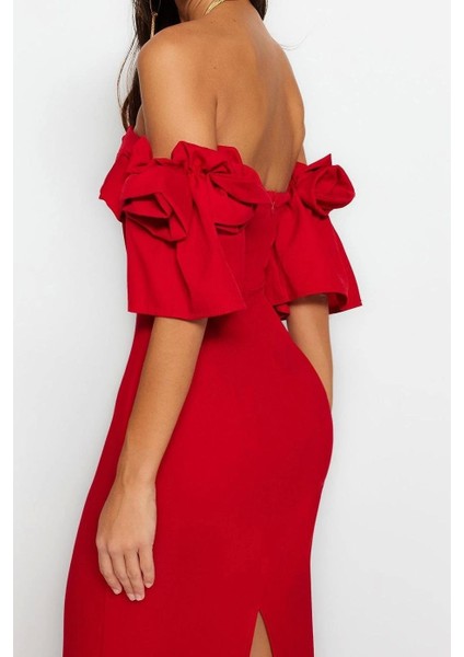 Moda Fit Mezuniyet Balo Finike Dokuma Kalp Yaka Kısa Kol Bodycone Midi Boy Elbise modelleri
