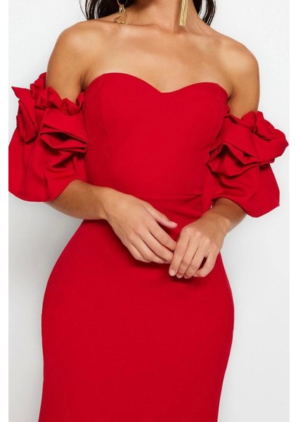 Moda Fit Mezuniyet Balo Finike Dokuma Kalp Yaka Kısa Kol Bodycone Midi Boy Elbise indirimleri