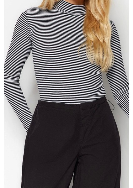 Moda Dik Yaka Örme Slim Düz Desen Casual Günlük Regular Uzun Kol Bluz modelleri
