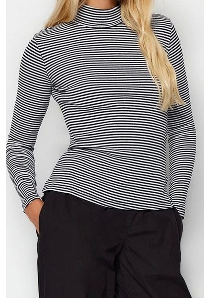 Moda Dik Yaka Örme Slim Düz Desen Casual Günlük Regular Uzun Kol Bluz fırsatları