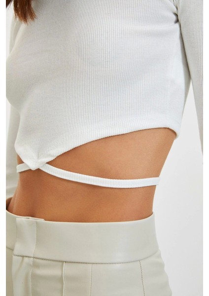Moda Bisiklet Yaka Örme Slim Fit Düz Desen Casual Günlük Crop Uzun Kol Bluz fiyatları