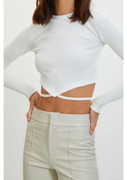 Moda Bisiklet Yaka Örme Slim Fit Düz Desen Casual Günlük Crop Uzun Kol Bluz modelleri