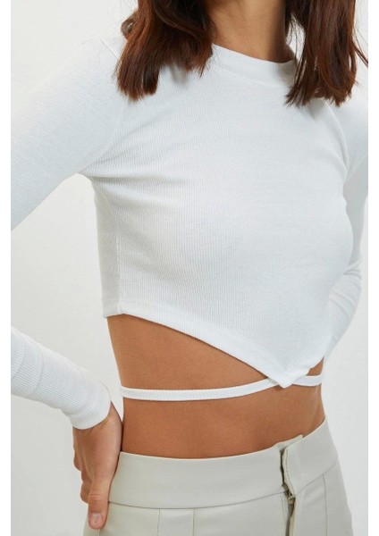Moda Bisiklet Yaka Örme Slim Fit Düz Desen Casual Günlük Crop Uzun Kol Bluz fırsatları