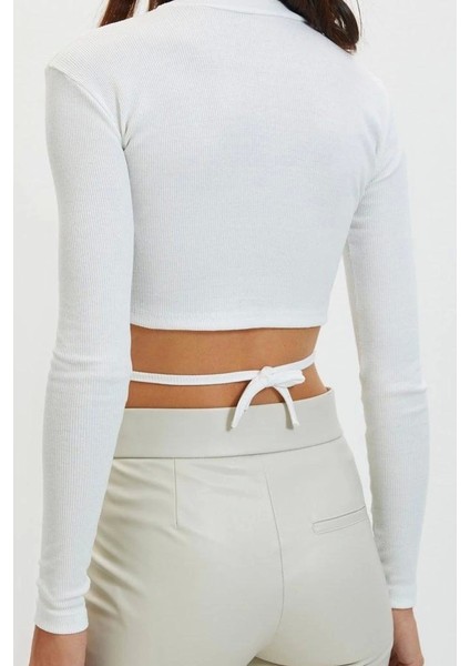 Moda Bisiklet Yaka Örme Slim Fit Düz Desen Casual Günlük Crop Uzun Kol Bluz indirimleri