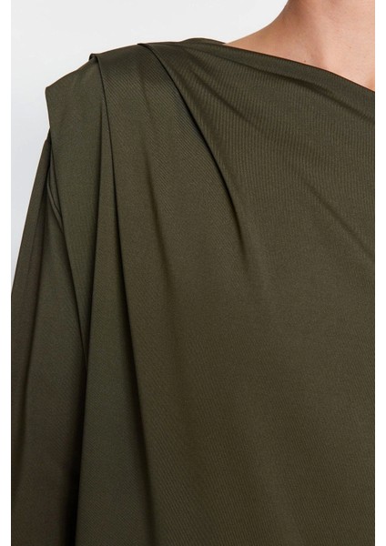 Moda Asimetrik Yaka Örme Regular Düz Desen Resmi Regular Uzun Kol Bluz fırsatları