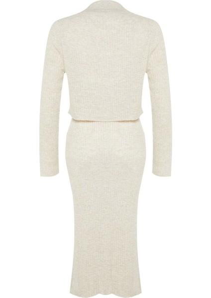 Tarz Kadın Modern Moda Yüksek Bel Geniş Paça Bisiklet Yaka Crop Basic Etekli Triko Alt-Üst Takım fiyatları