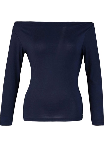 Moda Kayık Yaka Örme Slim Düz Desen Casual Günlük Regular Uzun Kol Bluz
