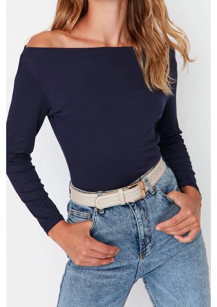 Moda Kayık Yaka Örme Slim Düz Desen Casual Günlük Regular Uzun Kol Bluz fırsatları