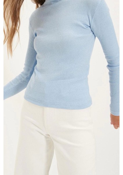 Moda Dik Yaka Örme Slim Düz Desen Casual Günlük Regular Uzun Kol Bluz modelleri