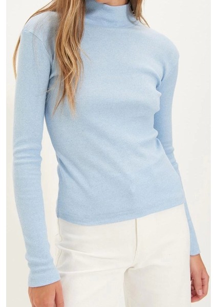 Moda Dik Yaka Örme Slim Düz Desen Casual Günlük Regular Uzun Kol Bluz fırsatları