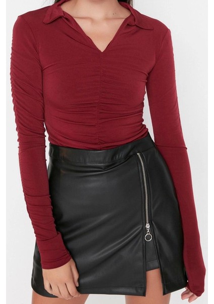 Moda Polo Yaka Örme Slim Düz Desen Casual Günlük Regular Uzun Kol Bluz fırsatları