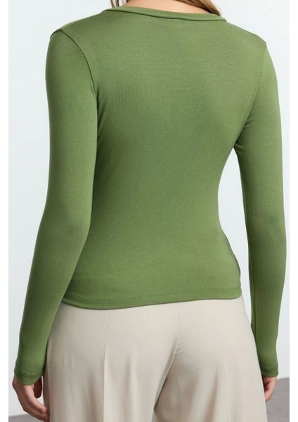 Moda V Yaka Örme Slim Düz Desen Casual Günlük Regular Uzun Kol Bluz indirimleri