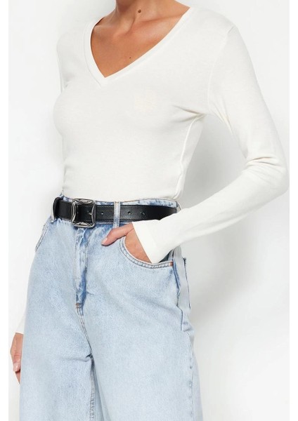 Moda V Yaka Örme Slim Düz Desen Casual Günlük Regular Uzun Kol Bluz fiyatları