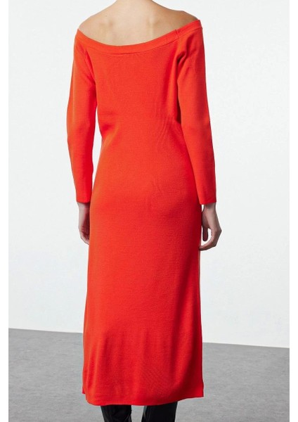 Moda Stil Regular Kayık Yaka Midi Boy Triko Elbise indirimleri