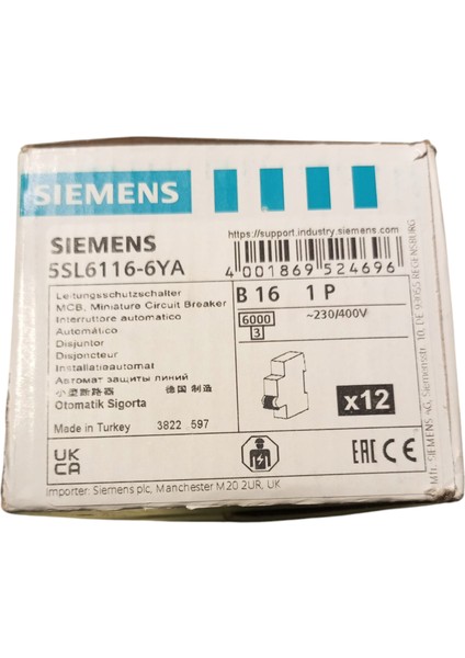 Sıemens 5SL6116-6YA Otomatik Sigorta 16 Amper B Tipi