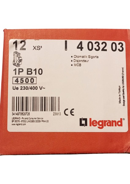 Monofoze 1X10 B Tipi Otomatik Sigorta 4.5ka 403203