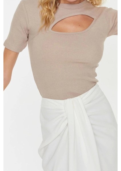 Moda Bisiklet Yaka Örme Slim Düz Desen Casual Günlük Crop Kısa Kol Bluz modelleri