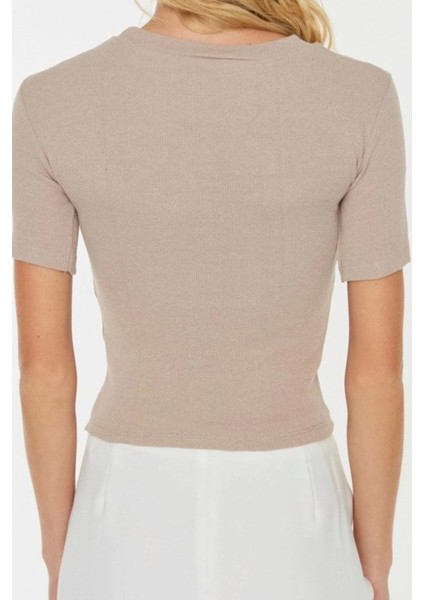 Moda Bisiklet Yaka Örme Slim Düz Desen Casual Günlük Crop Kısa Kol Bluz indirimleri