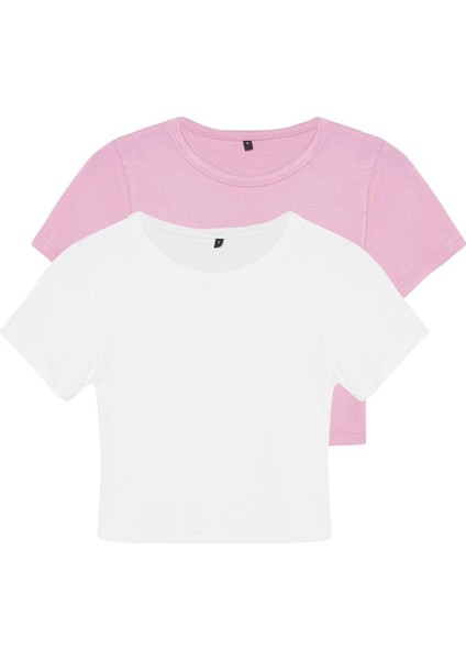 Moda 2li Paket Crop Yumuşak Esnek Rahat Örme Bluz