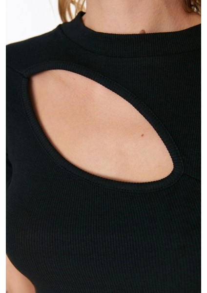 Moda Bisiklet Yaka Örme Slim Düz Desen Casual Günlük Crop Kısa Kol Bluz modelleri