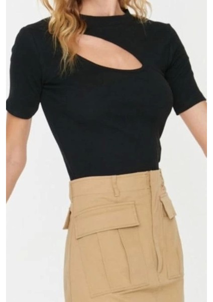 Moda Bisiklet Yaka Örme Slim Düz Desen Casual Günlük Crop Kısa Kol Bluz fırsatları