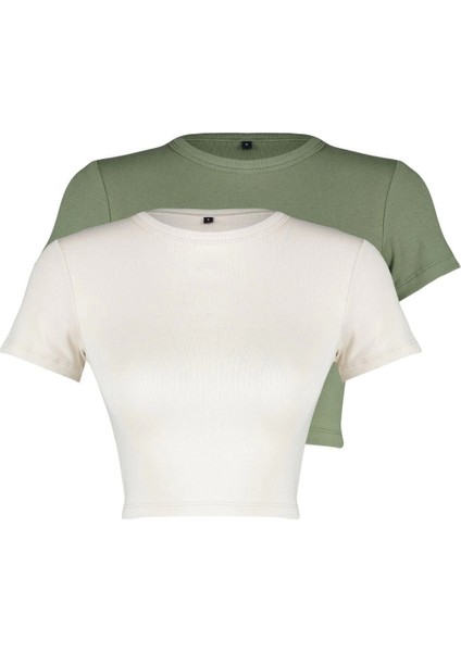 Moda 2li Paket Crop Yumuşak Esnek Rahat Örme Bluz